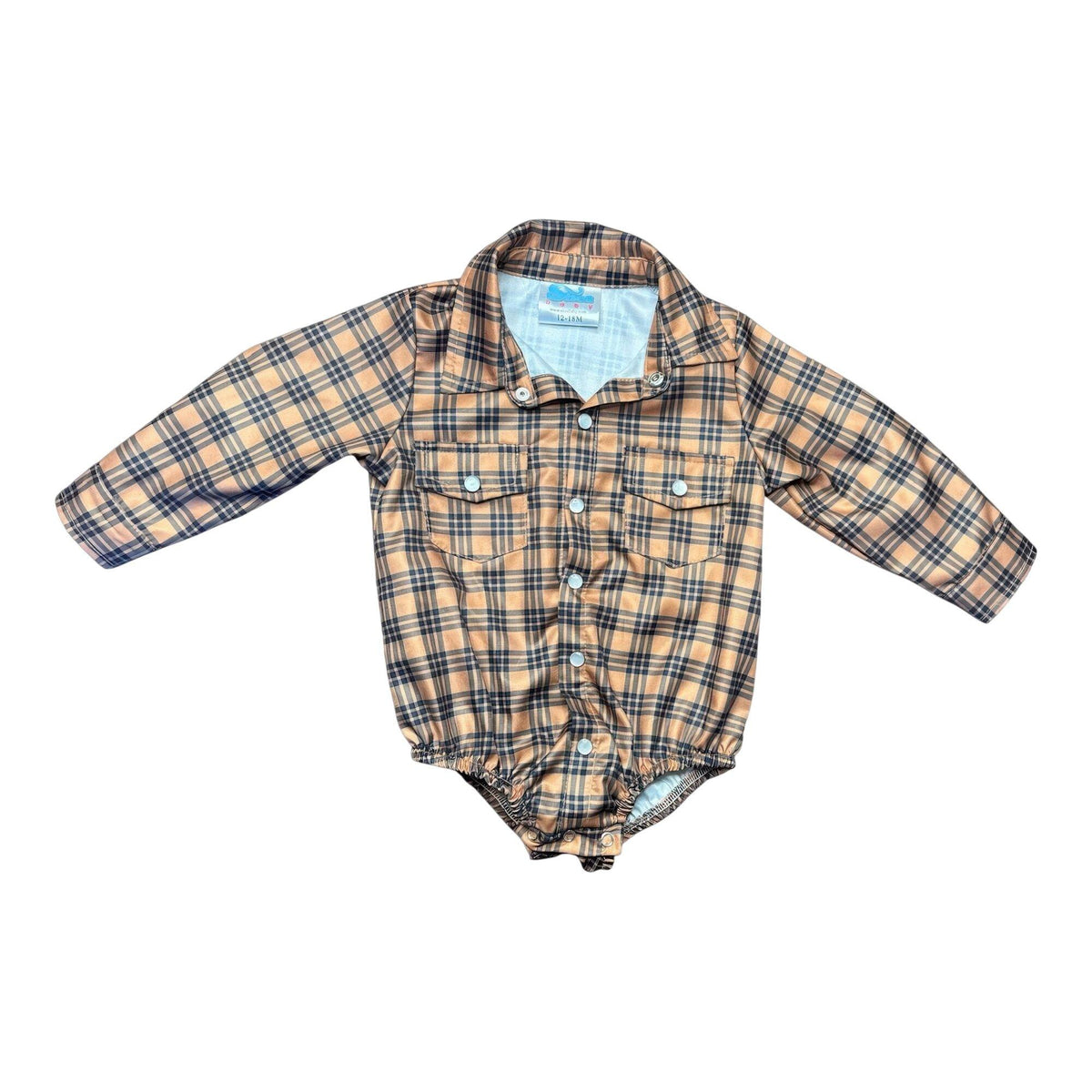 Shea Baby - Brown Plaid Ls Pearl Snap Onesie (SNAP350-B)
