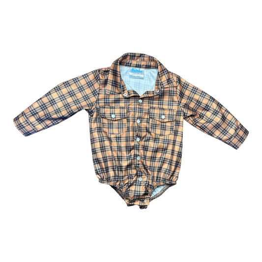 Shea Baby - Brown Plaid Ls Pearl Snap Onesie (SNAP350-B)