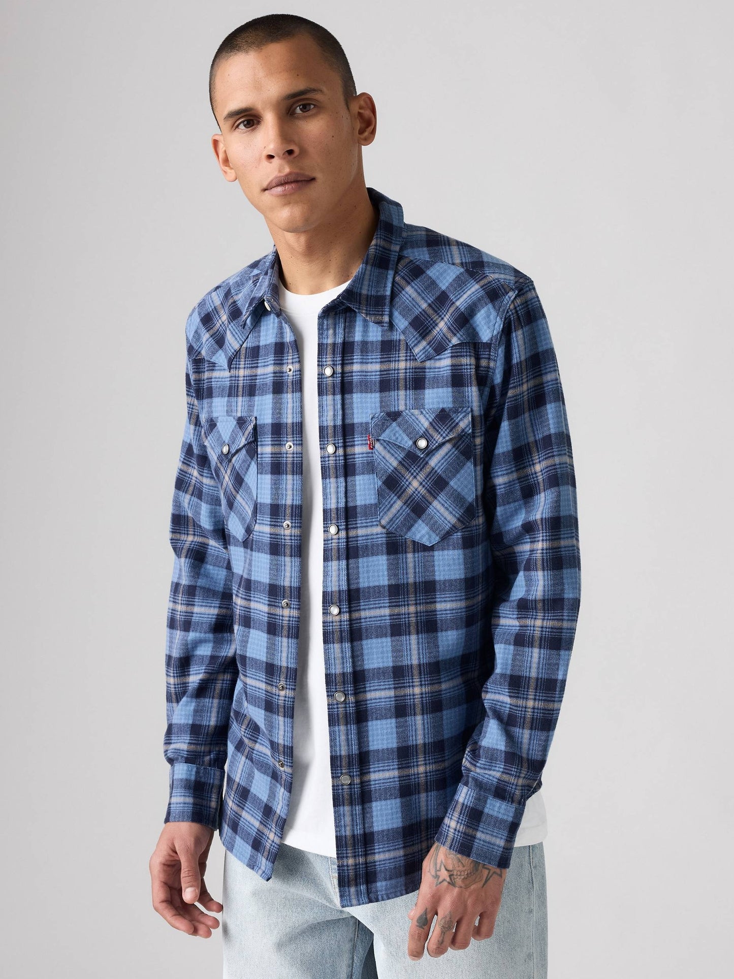 Levi's Men - Classic Western Snap Shirt (Blue Flannel) 857450241