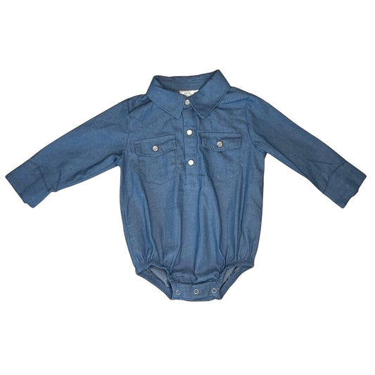 Shea Baby - Light Denim Ls Pearl Snap Onesie (BOY01)