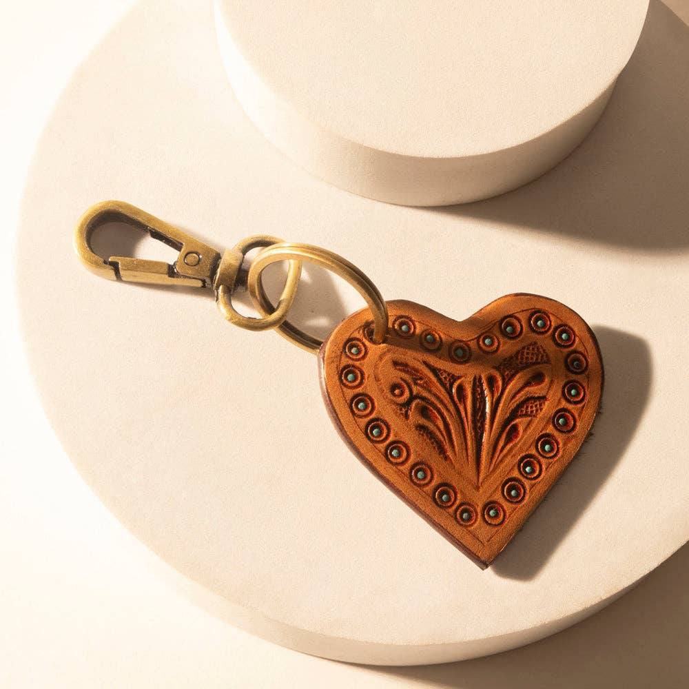 Myra - Studded Heart Western Key Fob (Brown) S-14467