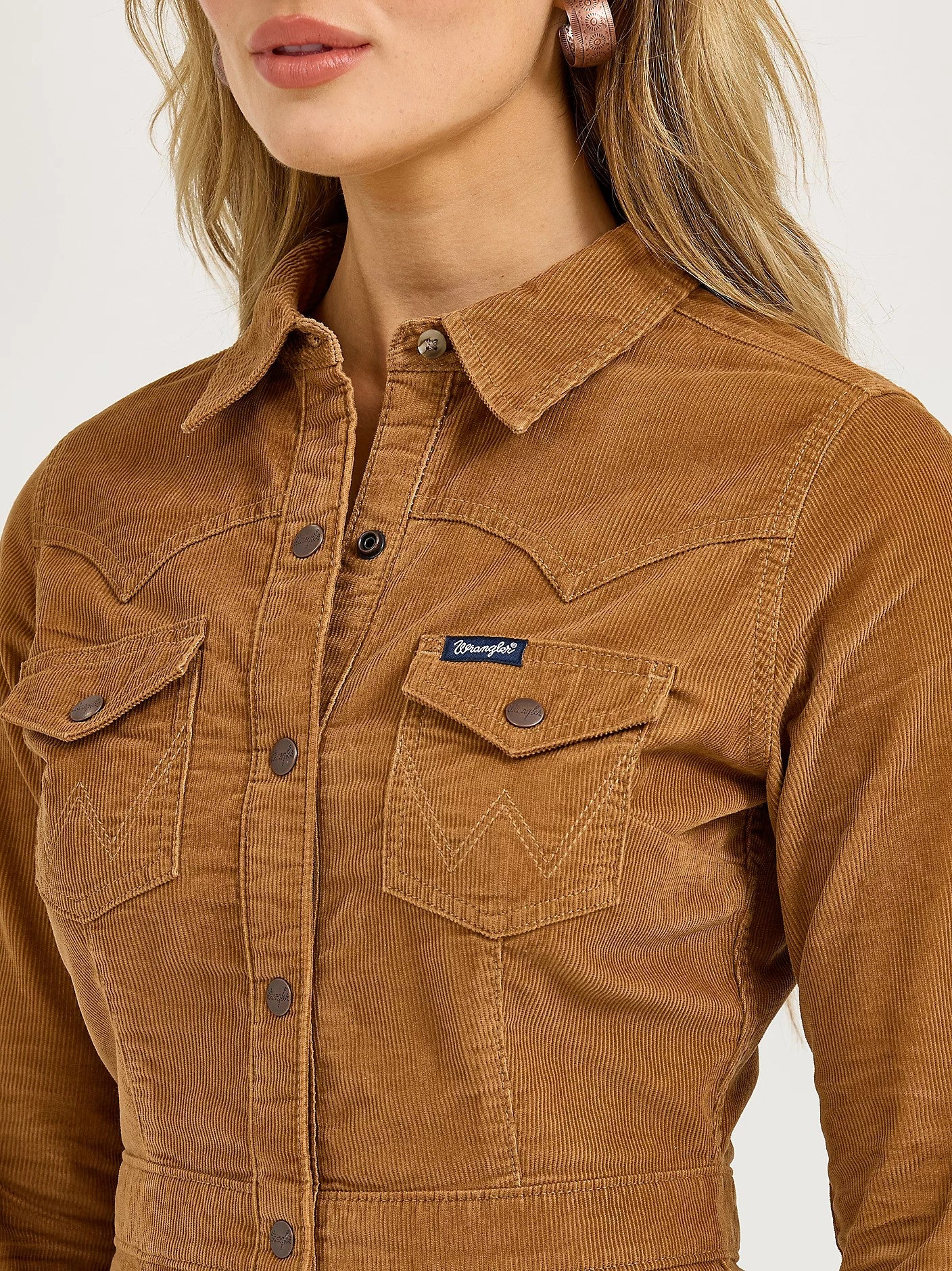 Wrangler Women - Corduroy Western Shirt Dress (Chestnut) 112367335