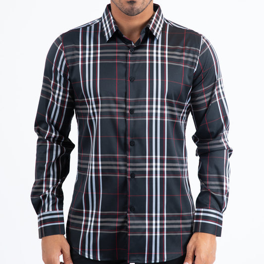 Platini Men - Checkered Long Sleeve Shirt (Black/Red) CHL11299