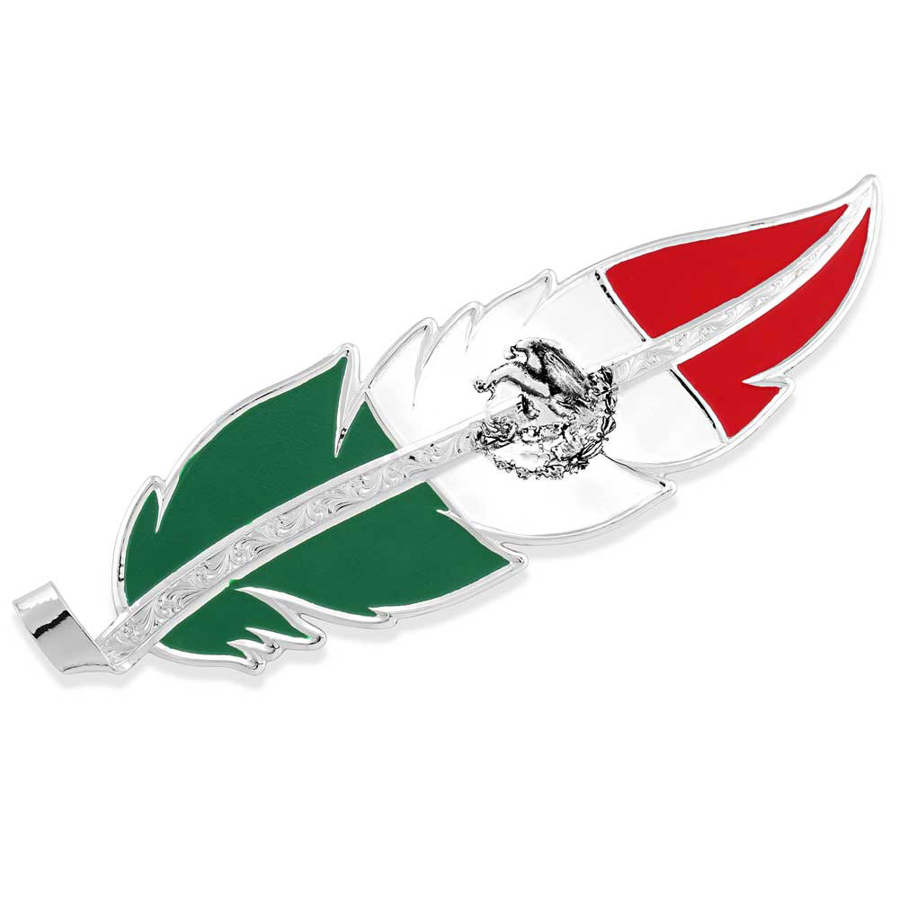 Mexico Flag Silver Hat Feather