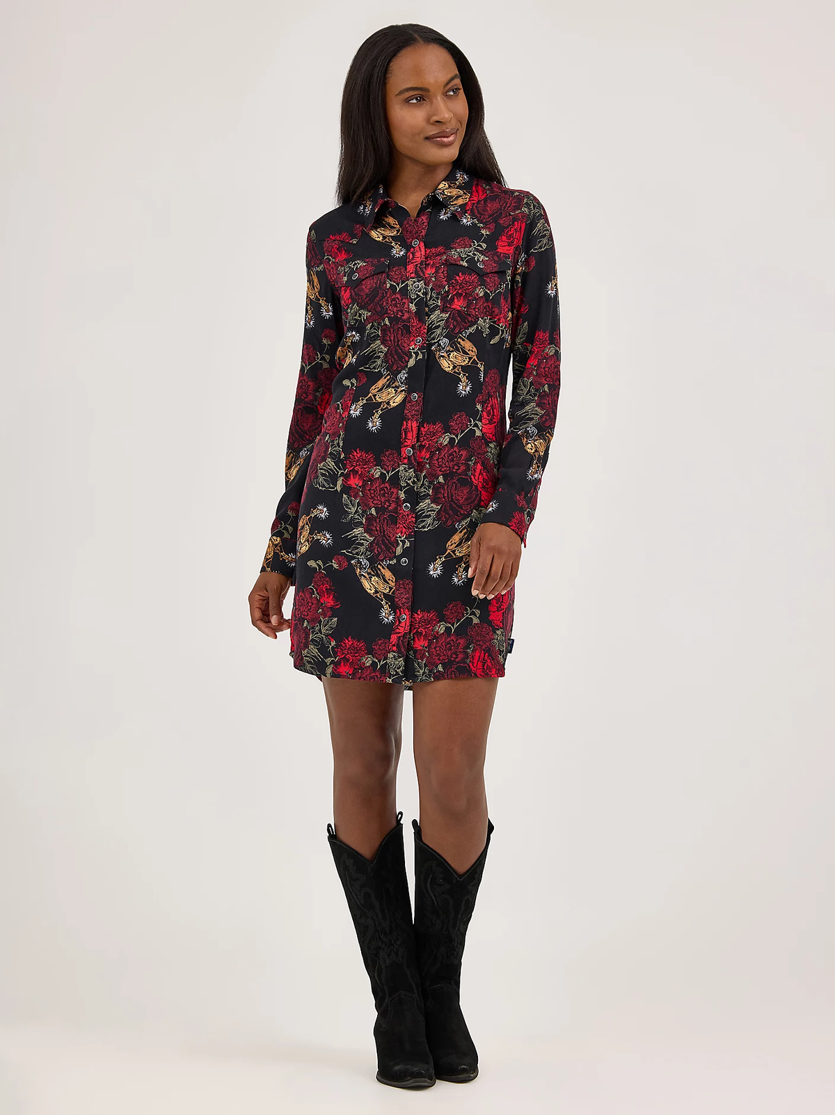Wrangler Women - Floral Snap Dress (Black) 112371691