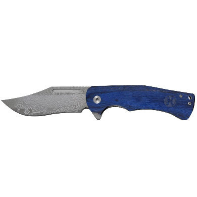 Hooey -  Damascus Clip Point Knife (Dyed Burlwood) HK1003