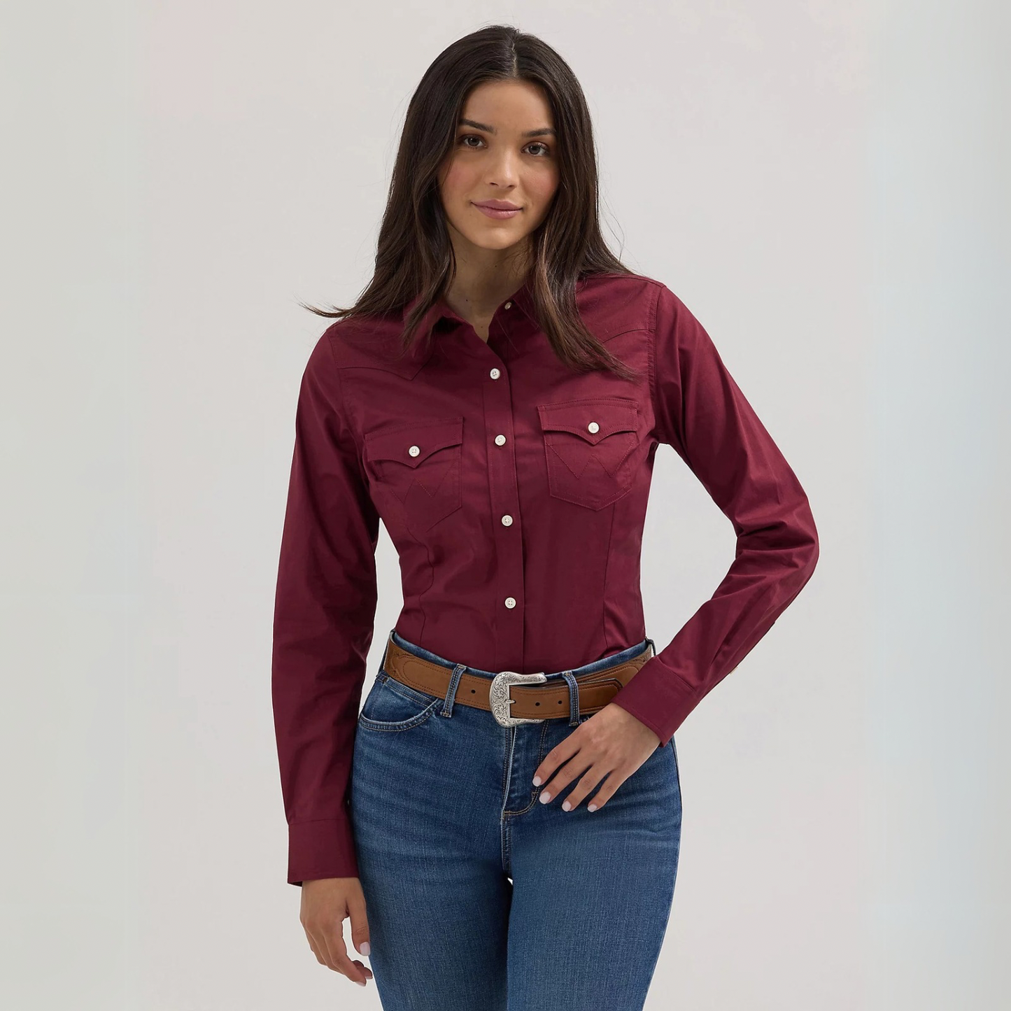 Wrangler Women - Solid Western Shirt (Maroon) 112358014