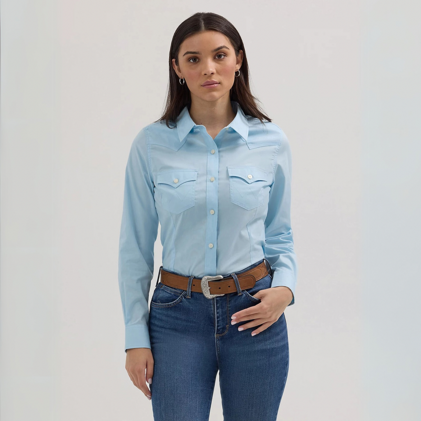 Wrangler Women - Solid Western Shirt (Cool Blue) 112358015