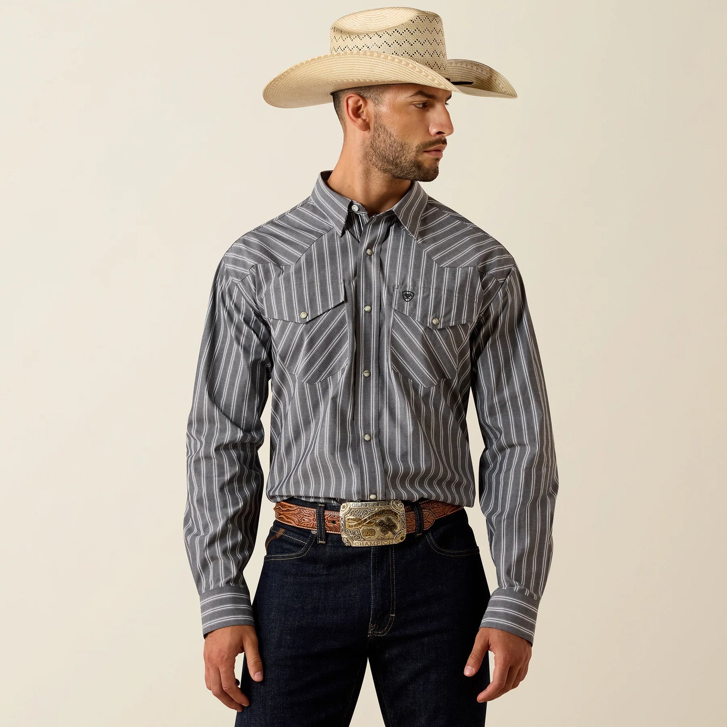 Ariat Men - Classic Fit Snap Shirt (Grey Stripe) 10071725