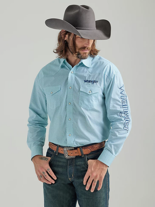 Wrangler Men - Wrangler Logo Snap Shirt (Turquoise Geo) 112324643