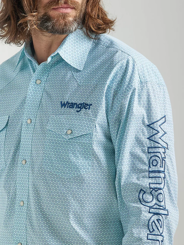 Wrangler Men - Wrangler Logo Snap Shirt (Turquoise Geo) 112324643