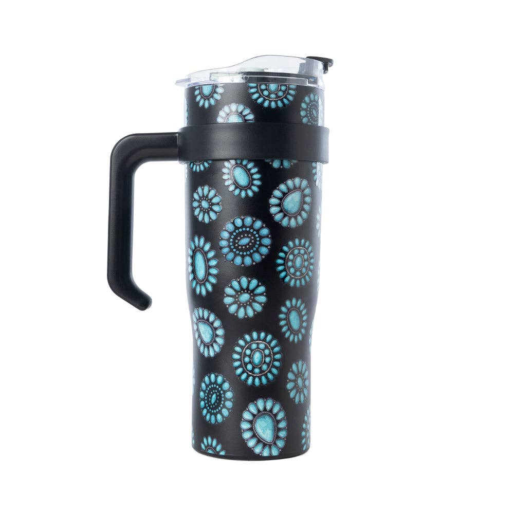 Myra - Concho Crest Western Tooled Tumbler (Black/Turquoise) S-14767