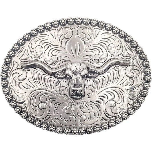 Medium Oval Belt Buckle (Silver Bull)
