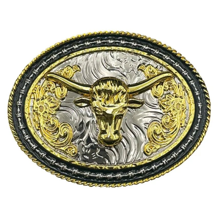 Large Oval Belt Buckle (Barbed Wire Bull)