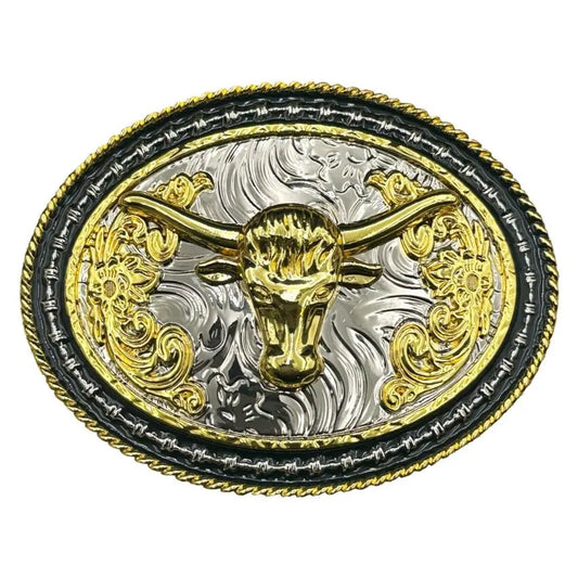 Large Oval Belt Buckle (Barbed Wire Bull)