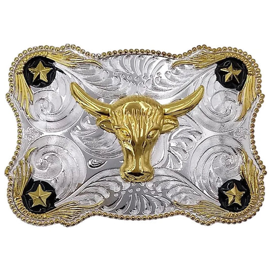 Large Rectangular Belt Buckle (Bull Stars)
