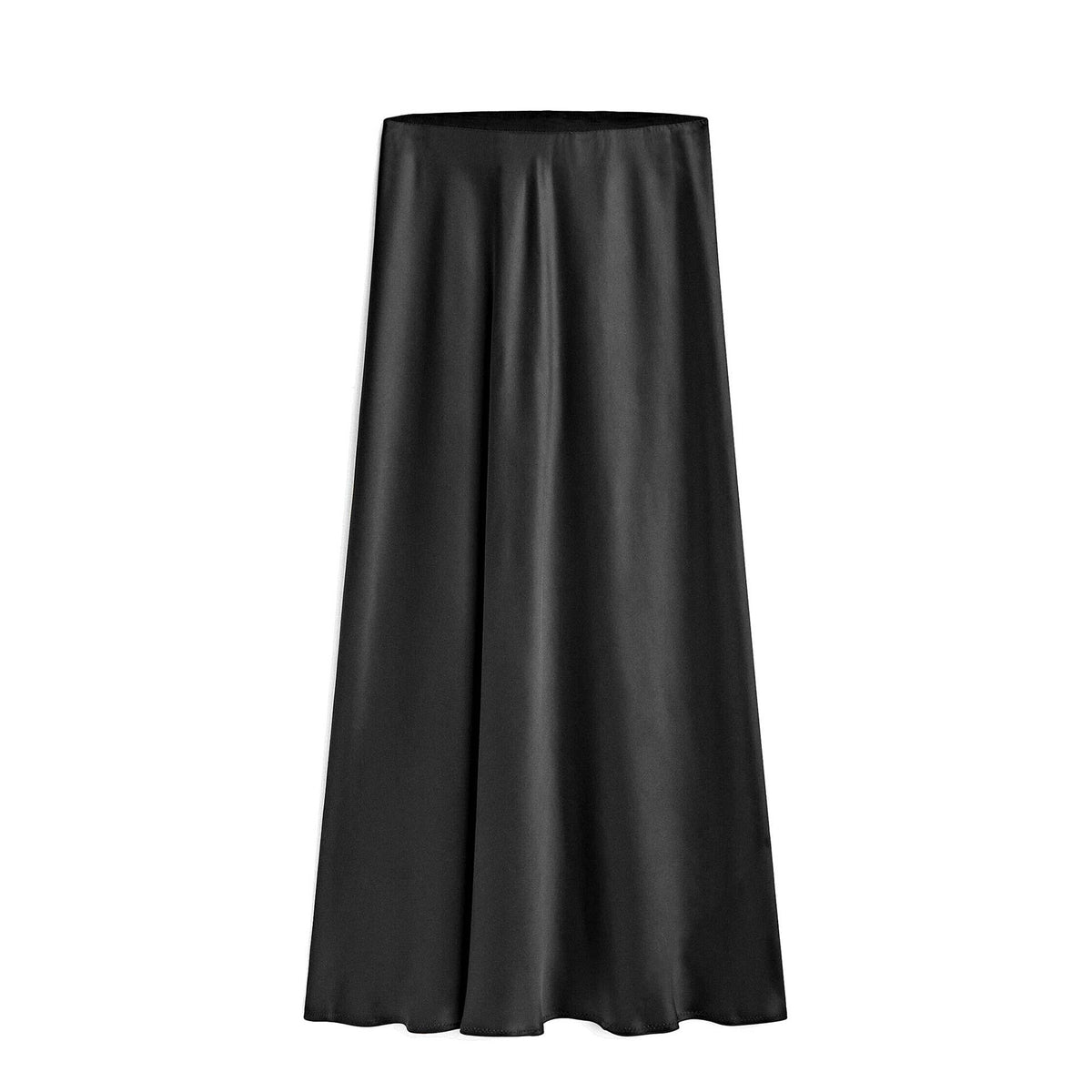 Satin Elasticated High-Waisted Slit Maxi Skirt (Black)