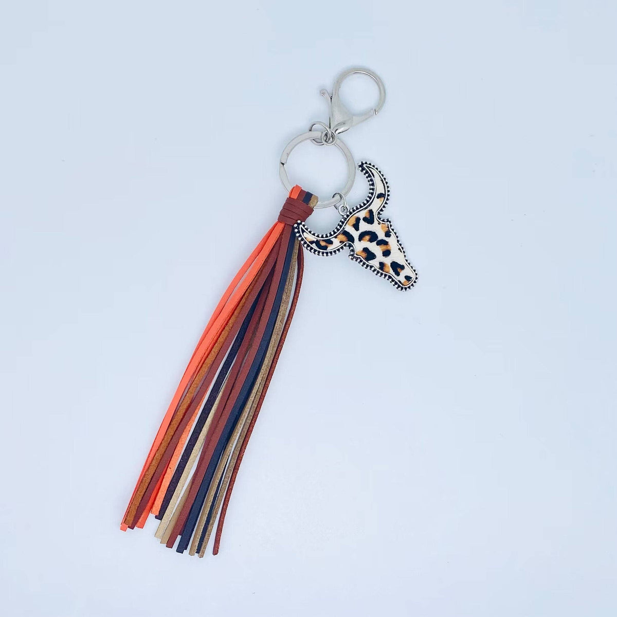 Cow Head Pendant Tassel Keychain (Light Leopard)