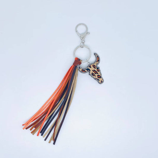 Cow Head Pendant Tassel Keychain (Dark Leopard)