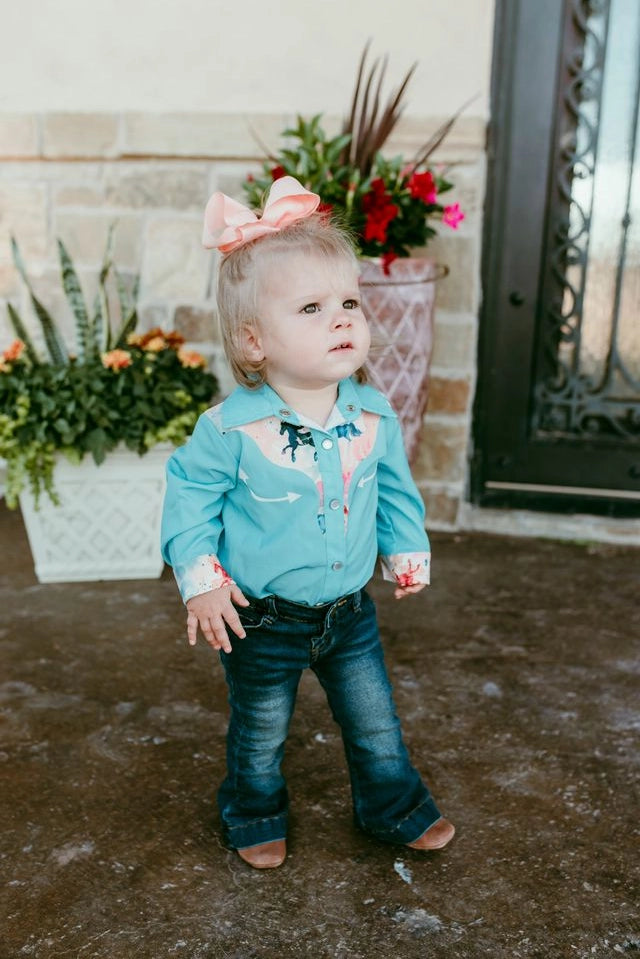 Shea Baby - Watercolor Horse Ls Pearl Snap Onesie (GWEST24)