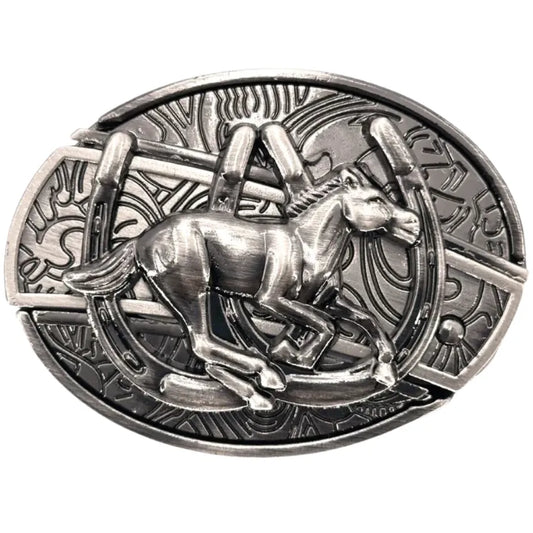 Small Knife Oval Belt Buckle (Galloping Horses)