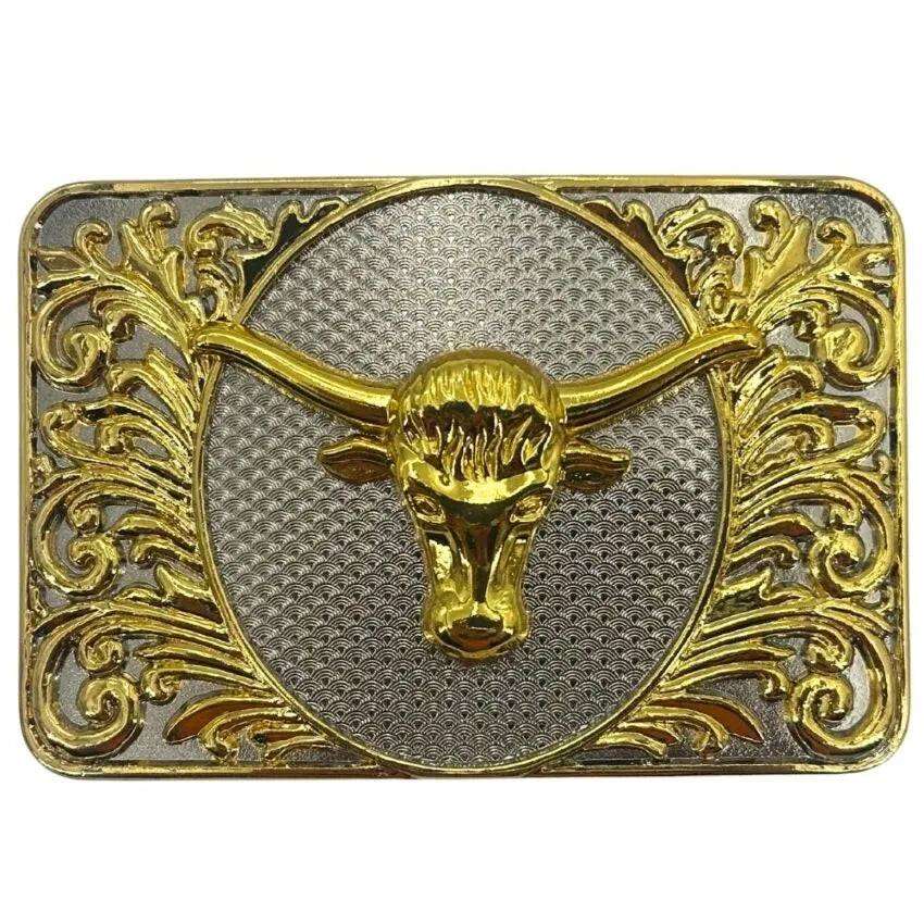Large Rectangular Belt Buckle (Bull Floral)