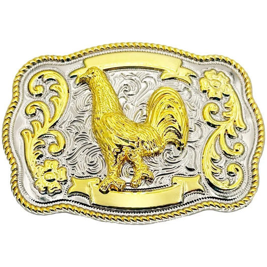 Medium Rectangular Belt Buckle (Trophy Rooster)