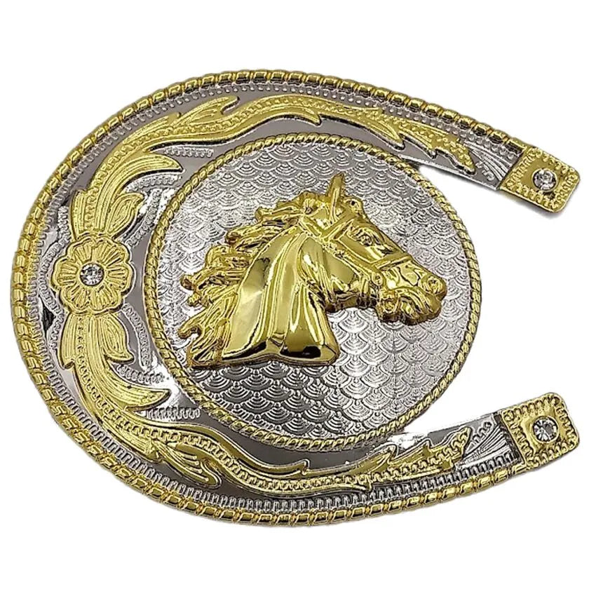 Large Horseshoe Belt Buckle (Horse Floral)