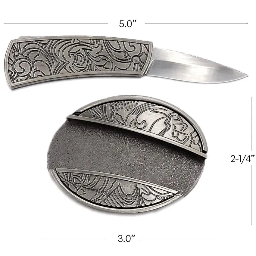 Small Knife Oval Belt Buckle (Floral)
