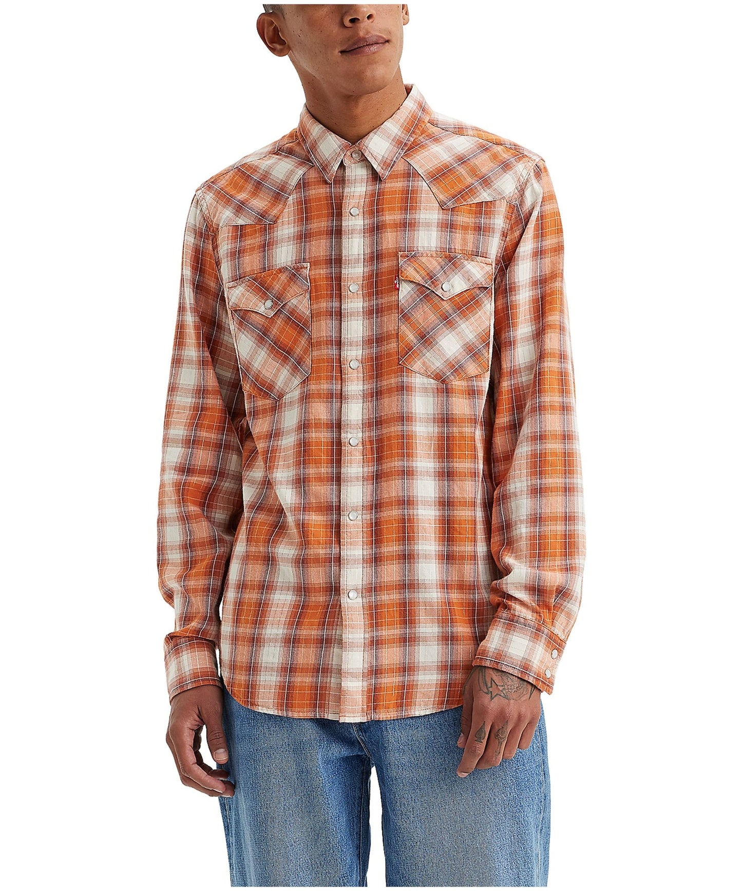 Levi's Men - Classic Western Snap Shirt (Orange Flannel) 857450159