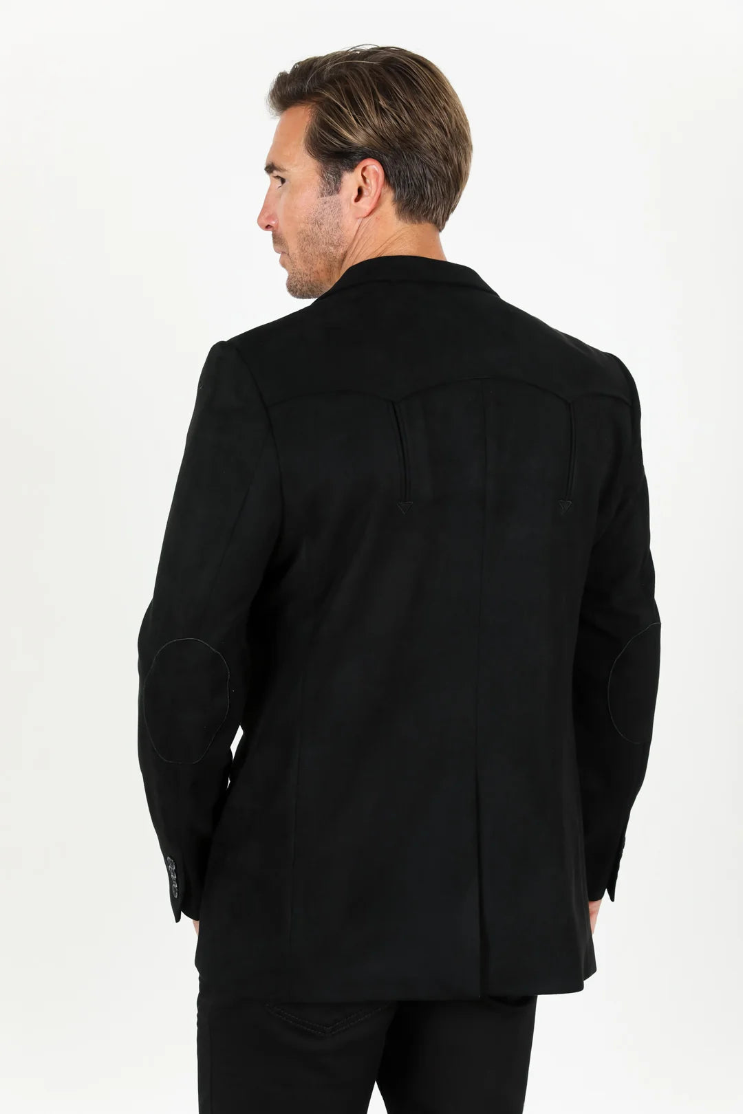 Platini Men - Double Button Suede Western Blazer (Black) BLZ9443