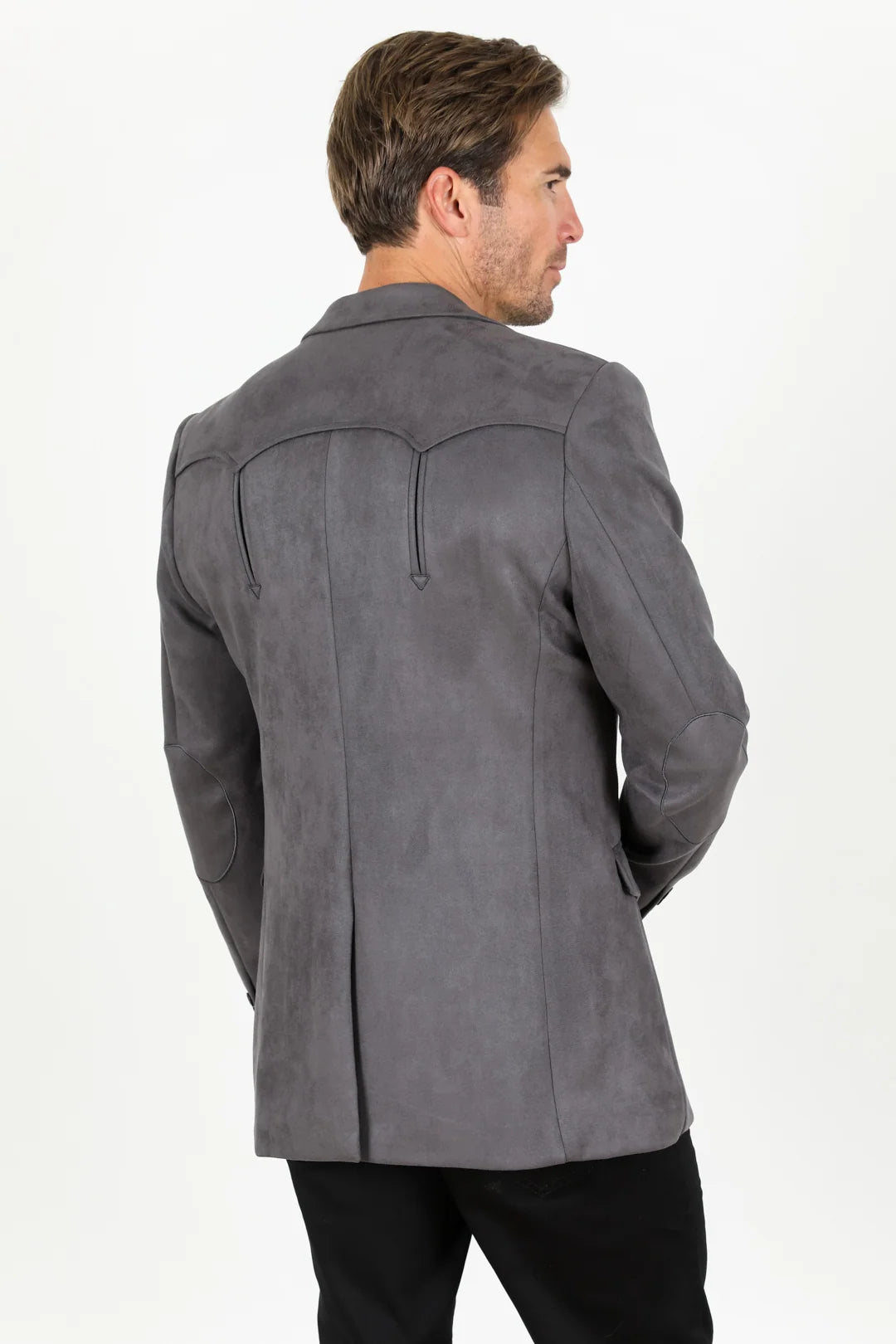 Platini Men - Double Button Suede Western Blazer (Charcoal) BLZ9445
