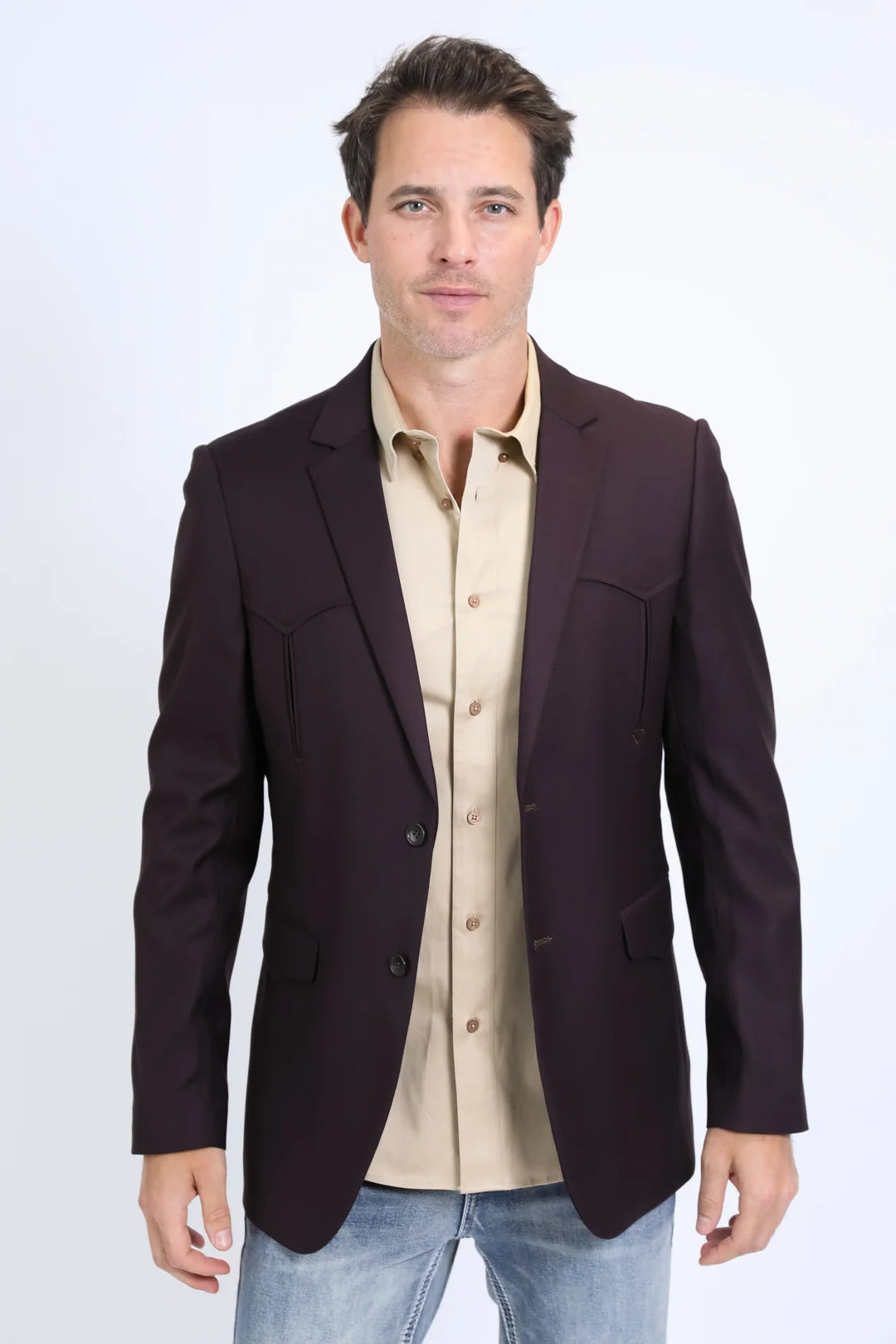 Platini Men - Double Button Western Blazer (Wine) BLW10524