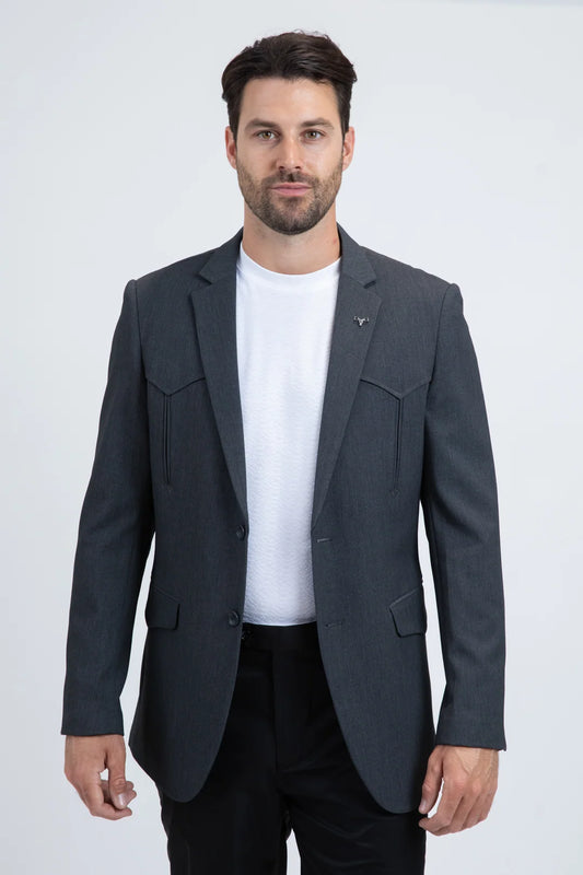 Platini Men - Double Button Western Blazer (Charcoal) BLW11268