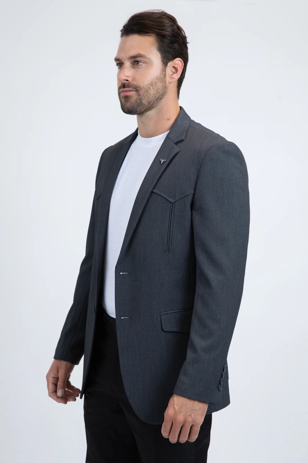 Platini Men - Double Button Western Blazer (Charcoal) BLW11268
