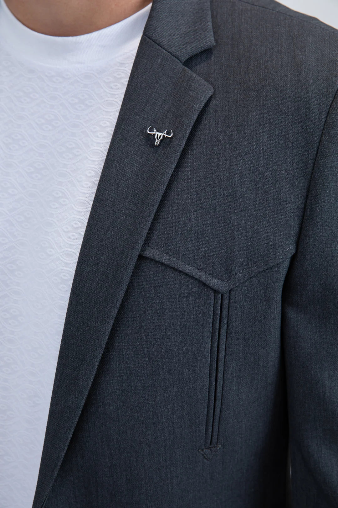 Platini Men - Double Button Western Blazer (Charcoal) BLW11268