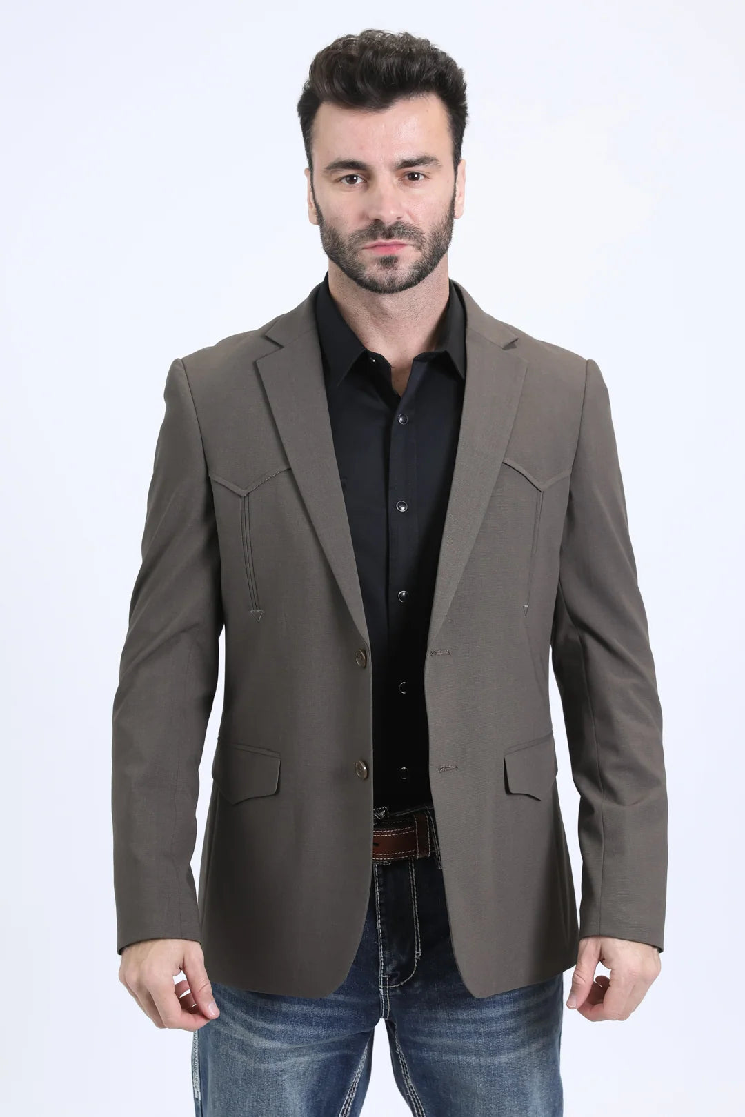 Platini Men - Double Button Western Blazer (Dark Brown) BLW10819