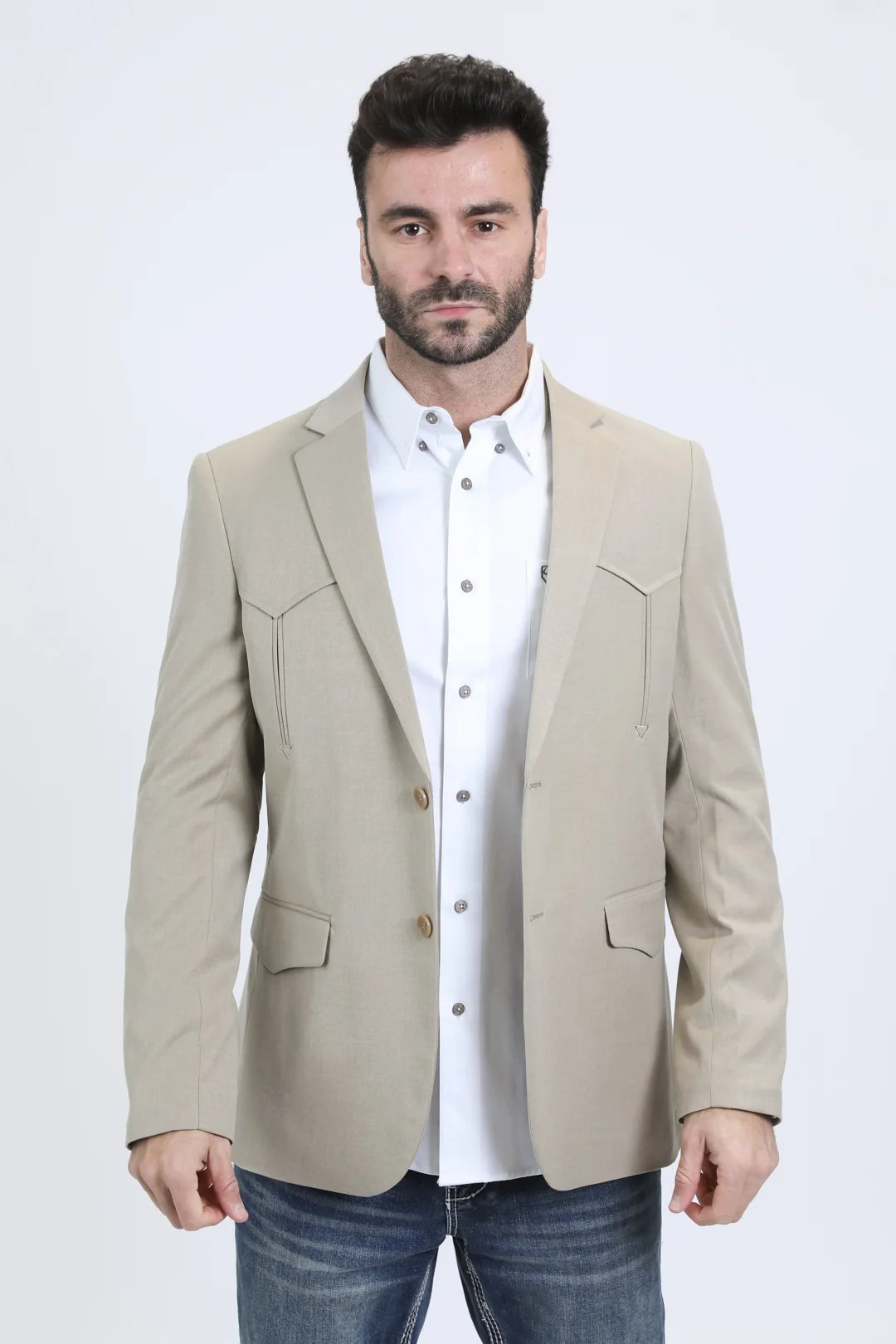 Platini Men - Double Button Western Blazer (Khaki) BLW10817
