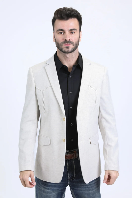 Platini Men - Double Button Western Blazer (Off White) BLW10938