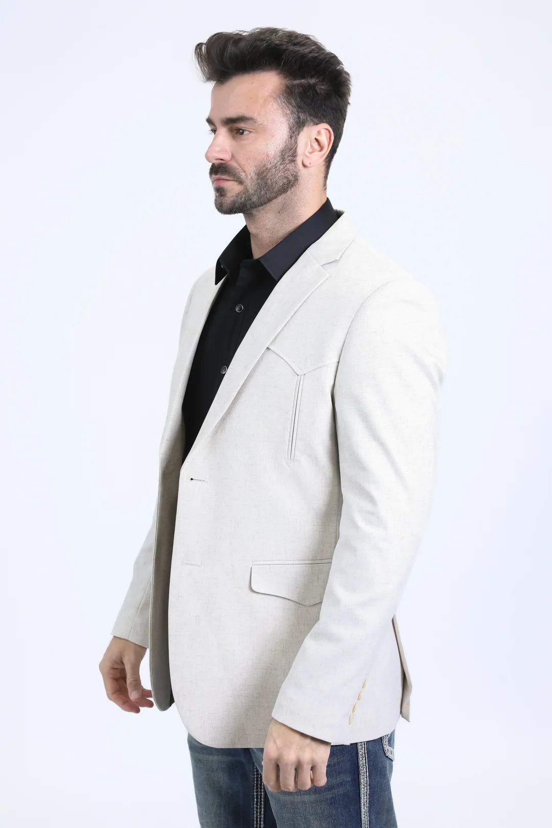 Platini Men - Double Button Western Blazer (Off White) BLW10938