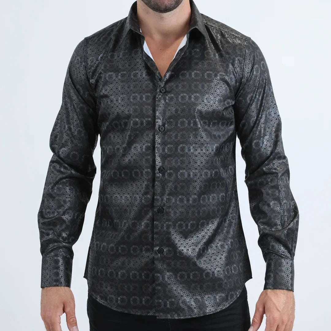 Platini Men - Organic Reptile Texture Foil Shirt (Black) FPL10940