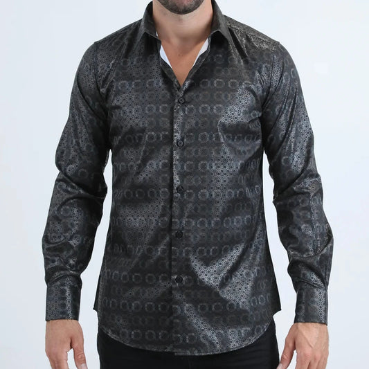 Platini Men - Organic Reptile Texture Foil Shirt (Black) FPL10940