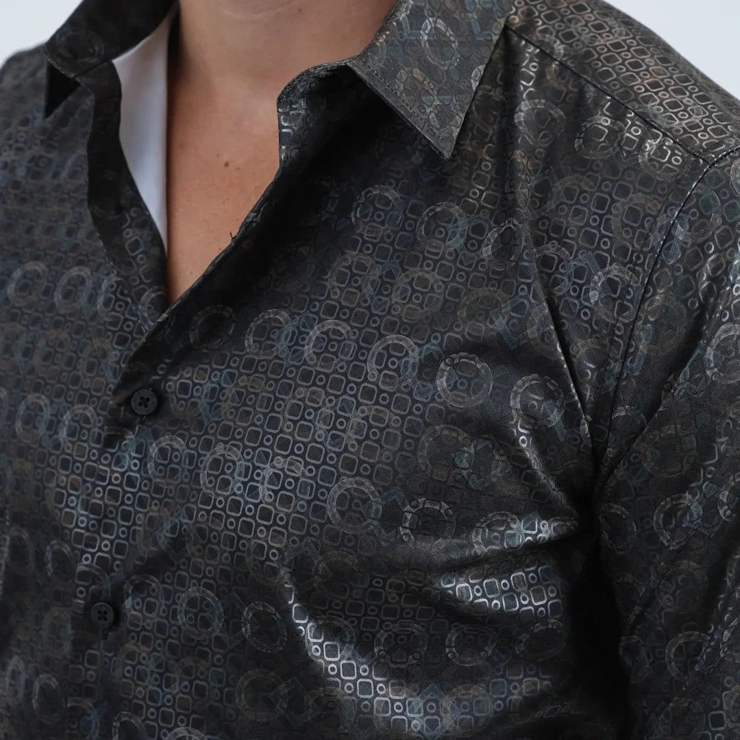 Platini Men - Organic Reptile Texture Foil Shirt (Black) FPL10940
