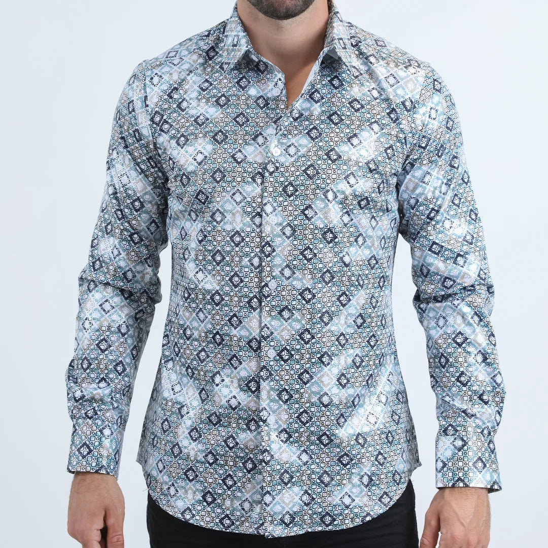 Platini Men - Organic Reptile Texture Foil Shirt (White) FPL10939