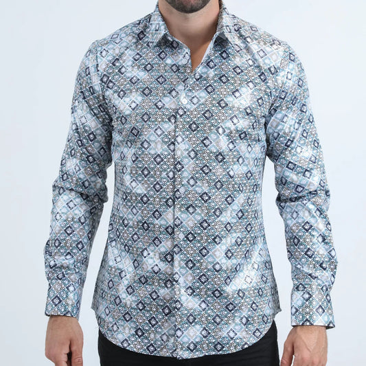 Platini Men - Organic Reptile Texture Foil Shirt (White) FPL10939