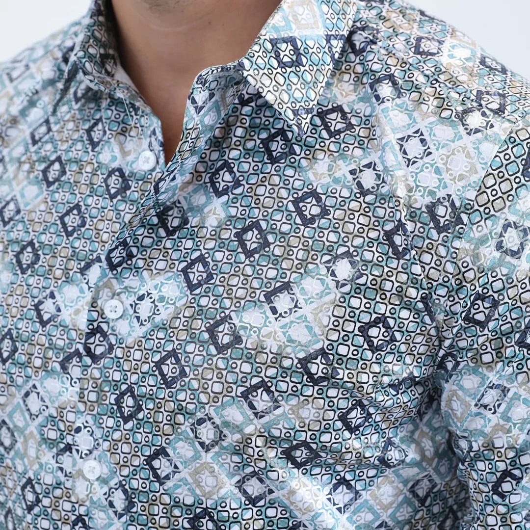 Platini Men - Organic Reptile Texture Foil Shirt (White) FPL10939