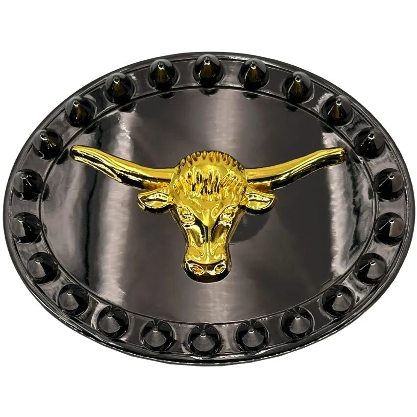Large Oval Belt Buckle (Black Bull Spikes)
