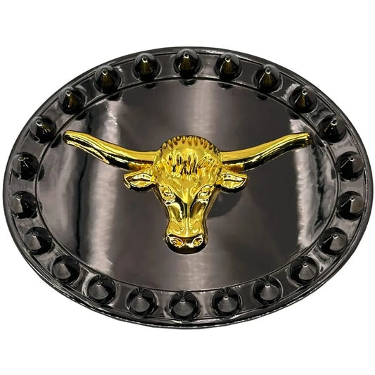 Large Oval Belt Buckle (Black Bull Spikes)