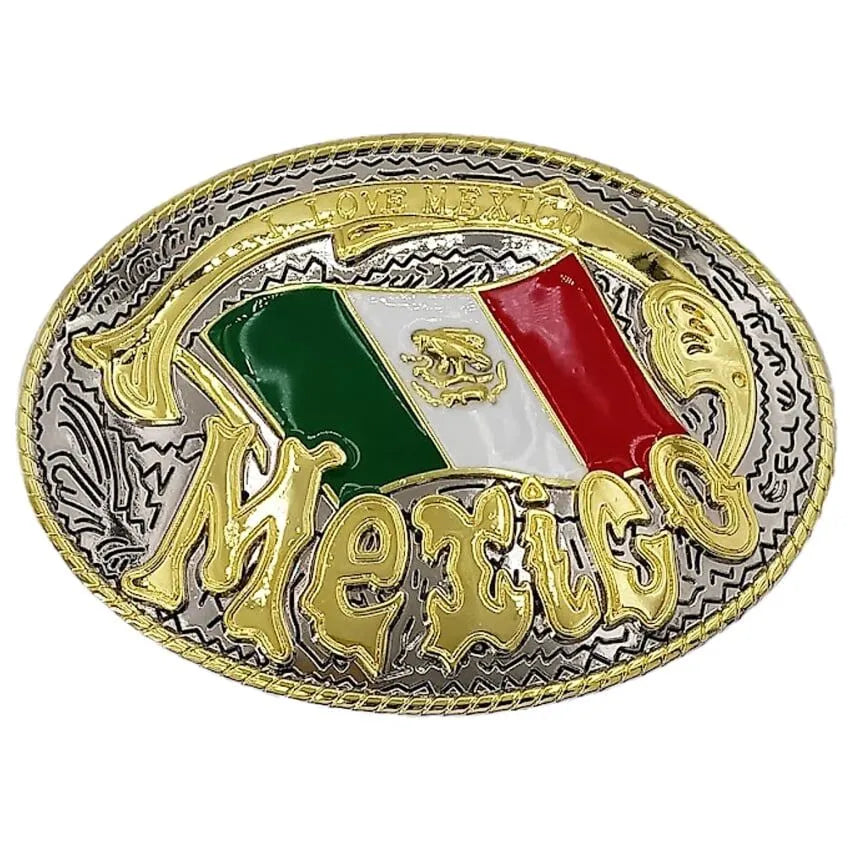 Large Oval Belt Buckle (Mexico Flag)