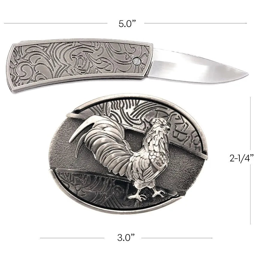 Small Knife Oval Belt Buckle (Rooster)